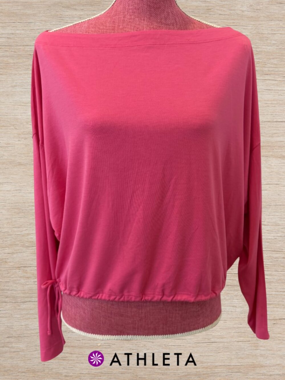 Athleta Pink Long Sleeve Athleisure Top Wide Neck Side Tie Women’s Size Med